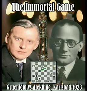 9.5K views · 450 reactions | The Immortal Game / Ernst Gruenfeld vs Alexander Alekhine, Karlsbad 1923 | GMG Chess | Facebook