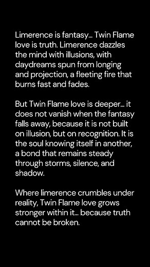 Limerence is fantasy... Twin Flame love is reality. Cravings, obsession, and daydreams fade... but the Twin Flame bond endures. This love isn’t built on illusion, it’s rooted in truth. It doesn’t just excite the mind... it awakens the soul. ✨ Ready to step out of fantasy and into real Union? Book your discounted intro session today — link in bio. | Twin Flame Sacred Reality