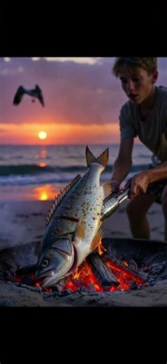 Boys Grilling Fresh Fish by the Ocean 🌊