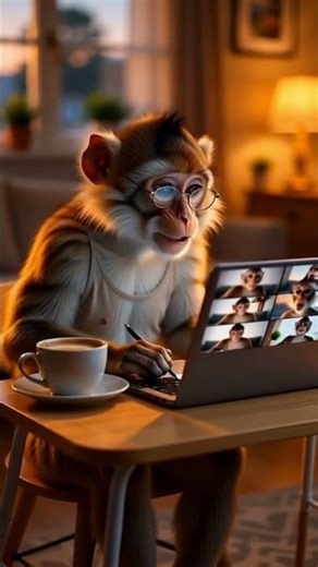 Chippy Monkey on an Office Call Work From Home Reality