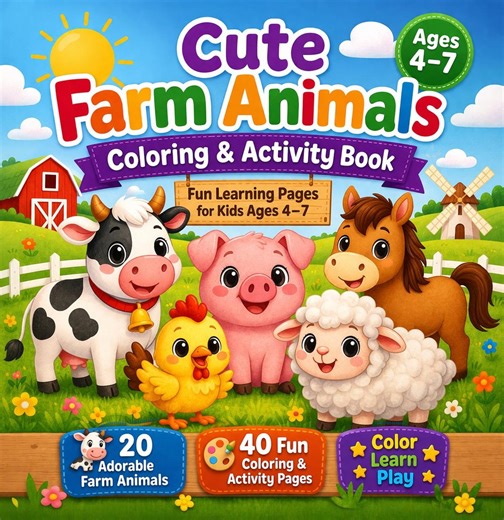 Printable Farm Animals Coloring & Activity Book for Kids Ages 4–7 | Preschool Farm Animal Activity Pages | Toddler Learning | Homeschool PDF - Etsy