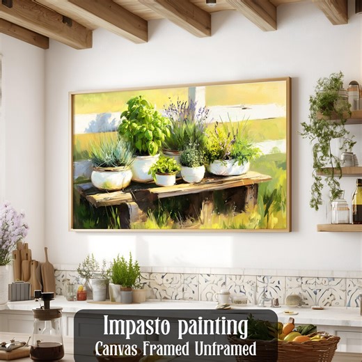 Botanical Herb Painting – Greenery Wall Art, Framed Unframed or Canvas | Modern Impasto Herbology Artwork | Herbalism Kitchen Decor - Etsy