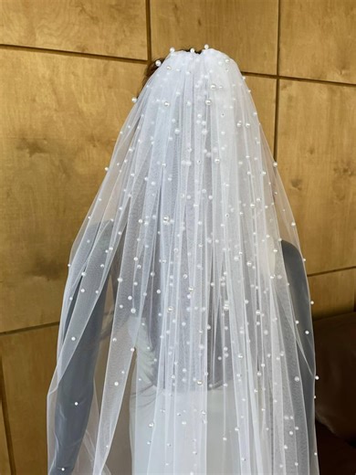 Pearl Veil Waterfall - Ivory Pearl Bridal Veil for Wedding & Bachelorette Party - Long Floor Length Handmade Veil - Etsy