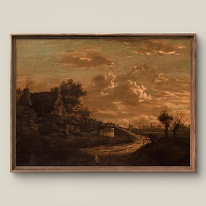 Vintage Rustic Landscape Digital Art Print | Farmhouse Wall Decor | Antique Aesthetic Printable Painting | Sunset | Instant Download Art - Etsy