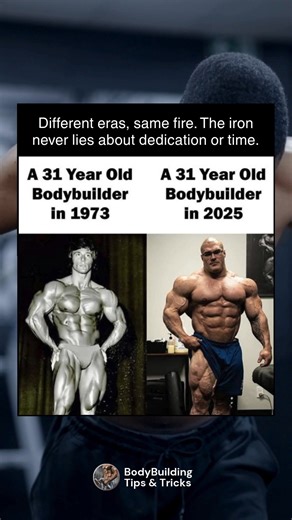 1.4M views · 1.5K reactions | Different eras, same commitment. The iron doesn’t change, but the results speak for themselves.  It’s not about the tools or the time—it’s about the fire within. Whether it’s 1973 or 2025, bodybuilding is all about dedication and pushing limits. Let your work ethic define your results.  #TimelessDedication #Bodybuilding #IronWill | BodyBuilding Tips & Tricks | Facebook
