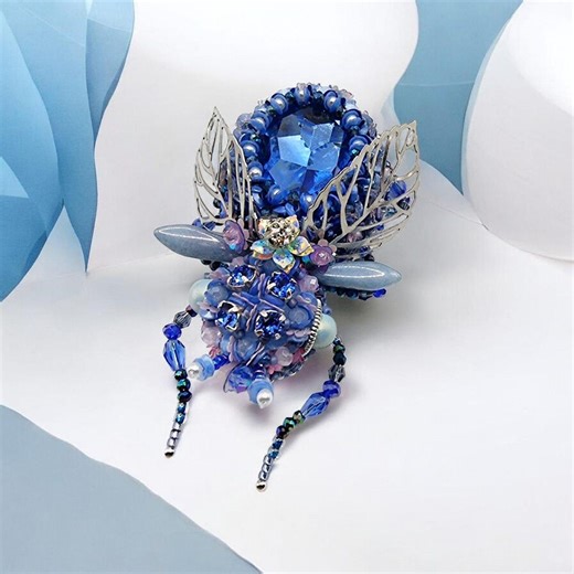 Handmade Blue Beetle Pin,beaded Insect Animal Crystal Bug Brooch,artisan Handmade Jewelry Forwomen - Etsy