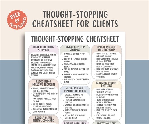 Thought-stopping Cheatsheet, Intrusive Thought Guide, Cognitive Restructuring, Anxiety Coping Worksheet, Mindfulness Practice, Stress Relief - Etsy