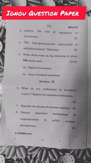 IGNOU MPA question paper Dec 2025|Must Watch MPA Students