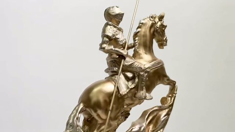 Knight Statue - Templar Medieval Knight Figure with Spear on Charging Horse, Vintage Armor Viking Warrior Decor, 11.4"