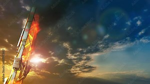 4K 60fps video - 5G cellular communication tower burning on sunset background - protest against 5G concept, UHD CG animation Stock Video