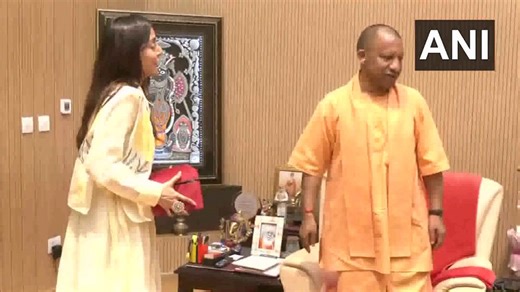 #WATCH | Cast and crew of the movie 'Krishnavataram Part 1: The Heart (Hridayam)', including Director Hardik Gajjar, Producer Sajjan Rajguru, and Actors Siddharth Gupta and Sanskruti Jayana, meet UP CM Yogi Adityanath at his residence in Lucknow.