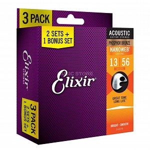 Elixir 16546 Phosphor Bronze Nanoweb Medium Acoustic Strings 13-56 ...