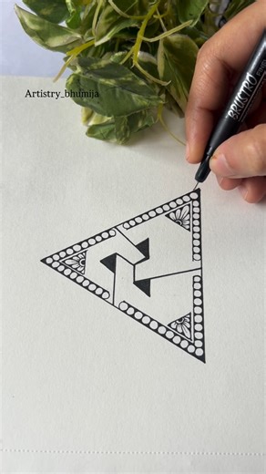 Bhumika Poddar on Instagram: "Mandala art with triangles ✨ Feel free to recreate ❤️ 🖊️Fine liners from @brustro_official #mandala #art #artistry_bhumija #mandalatutorial #artvideo #artreels #mandalavideo #arttutorials #learnart #easyart #minimandala #triangleart #geometricart"