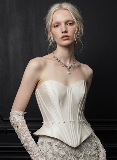 Basque Waist Lace Wedding Dress With Opera Gloves, Strapless Corset Bridal Gown, Victorian Style Bone Bodice Dress, Luxury Floral Lace Gown - Etsy