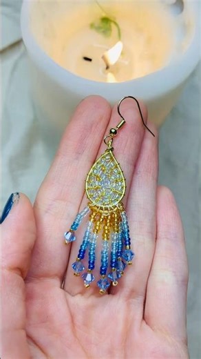 DIY Shimmery Blue Beaded Fringe Earrings💙🌊💎🩵 #handmadeearrings #diyjewelry #earrings