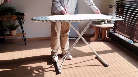 SheeChung Ironing Board 13"x43",Compact Ironing Board with Iron Rest,Folding Iron Board for Small Space,Heat Scorch Resistant Cover,Sturdy Metal Frame,7 Adjustable Height,Standing Ironing Table,Grey