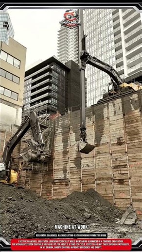 Excavator Clamshell Machine Lifting 0.8 Tons During Foundation Work