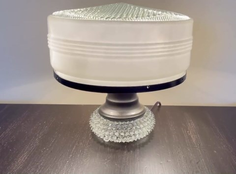 Upcycled Mid Century Modern Table Lamp | Vintage Glass Base With Glass Drum Shade | Warm Neutral Bedside or Living Room Lamp - Etsy