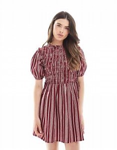 Wednesday's Girl striped shirred detail mini dress in red | ASOS