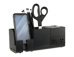 Konnect™ Stackable Desk Organizer   Power Station, 4-Piece, Black