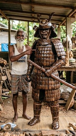 Samurai Warrior - Amazing Coconut Shell Carving #Shorts #goldenhands