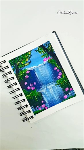 Waterfall Landscape Painting | #shorts #artshorts #acrylicart #landscapepainting #sketchbookart