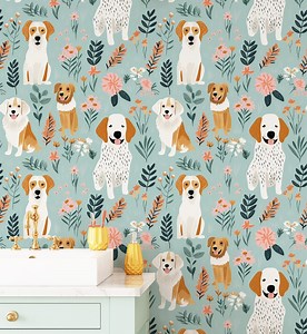 Whimsical Dog Printed Wallpaper, Vinyl Wallpaper Peel and Stick Removable Wallpaper for Kids Room Wall Decor, Animal Colorful Wallpaper - Etsy