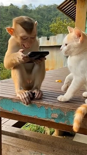 20260214-猴子与猫 #cat #动物 #娱乐 #娱乐#有趣的 #ai创作