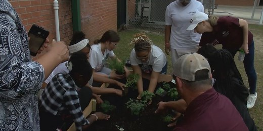 Bel-Aire Elementary School National Honor Society students plant school garden to promote healthy eating
