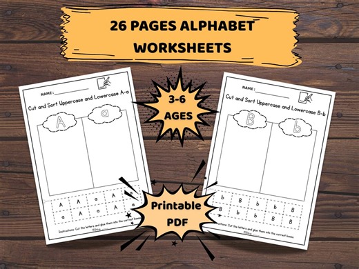 Cut and Paste Letter Matching Worksheets, Uppercase Lowercase Alphabet Activity, Preschool Kindergarten Printable, ABC Sorting Game - Etsy