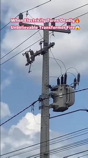 😱 Transformer Explosion Causes Fire on Electric Lines #highvoltage #ViralExplosion #foryou
