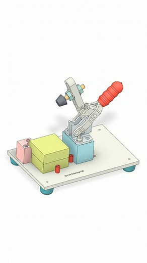 Mechdesign98 on Instagram: "Compact Press-Fit Fixture | Manual Assembly Tool ✅ This video demonstrates the working principle of a manual press-fit fixture that uses a toggle clamp to generate the downward pressing force required during assembly. This type of fixture is commonly used in manual production stations where two components must be pressed together until they fully engage. 🔧 How It Works The operator places both components onto the fixture, aligning them in the correct position. By rot