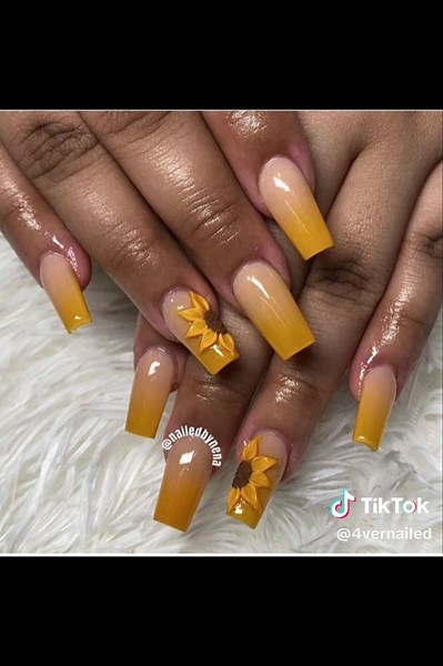 --- 🌻✨ **Sunflower Nail Design tutorial 🌻✨ Hey everyone! In today’s video, I'm excited to share this vibrant sunflower nail design that's perfect for adding a pop of happiness to your manicure! 🌞💅 🔹 **Step 1:** Start with a fresh base coat to protect your nails. I’m using a light sky blue polish for the background to make those sunflowers really stand out! 🔹 **Step 2:** Once the base is dry, it's time for the sunflowers! Use a bright yellow polish to create petal shapes. Don’t worry about