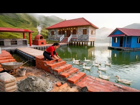 TIMELAPSE – Amazing DIY: Building Brick Steps from Floating Bridge to Lake House | Solo Build