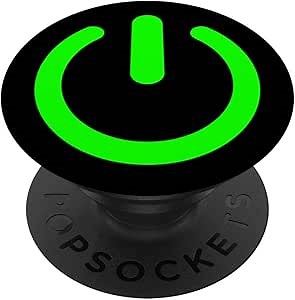 Press Start Power Button Green On Black For Gamers PopSockets PopGrip: Swappable Grip for Phones & Tablets