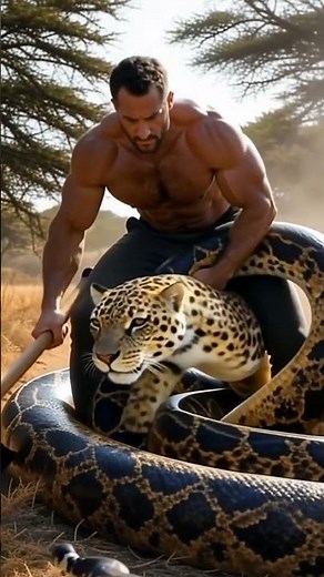 Man vs Giant Python & Leopard | Intense 8K Wildlife Action Scene | African Savannah Realism”