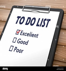 to do list clipboard 3D image with check boxes marked for excellent, good and poor Stock Vector Image & Art - Alamy
