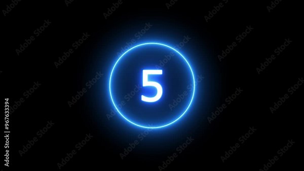 Neon light 5 seconds timer countdown animation. Perfects for event countdowns and top.