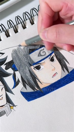 Drawing ONLY black hair anime characters✨🖤 Part 2 - Sasuke🥷#anime #naruto #sasuke #drawing