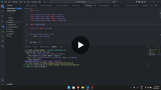 Built a multi-source news scraper using Python that collects headlines from RSS, APIs, and dynamic websites using Selenium, BeautifulSoup, and feedparser. Added a Streamlit dashboard to display news… | MITHLESH T.