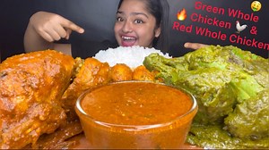 769K views · 28K reactions | SPICY WHOLE RED CHICKEN CURRY AND SPICY WHOLE GREEN CHICKEN CURRY  WITH EGG CURRY AND BASMATI RICE | MaddyEats | Facebook
