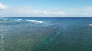 Ala Moana Bowls surf break and channel entrance to the harbor in Honolulu on the island of Oahu, Hawaii.