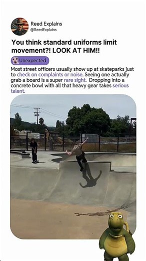 SKATEBOARDING POLICE OFFICER HITS THE PARK