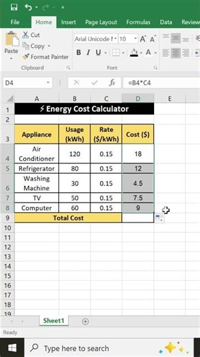 ⚡ Energy Cost Calculator in Excel | Calculate Electricity Cost Easily