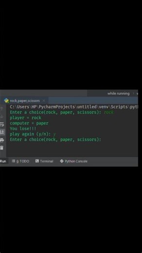 rockpaper scissors game with python 👉https://youtu.be/ASp2gHCp1JI?si=wcEL9VUEvlUvllw9 #coding #fyp