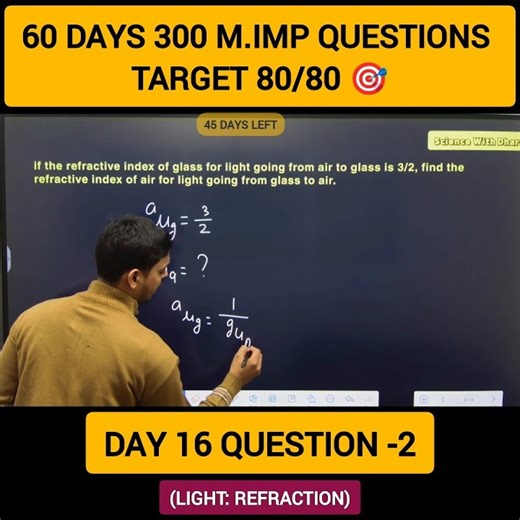 Day 16 | Question–2 | Light: Refraction | 60 Days – 300 Questions