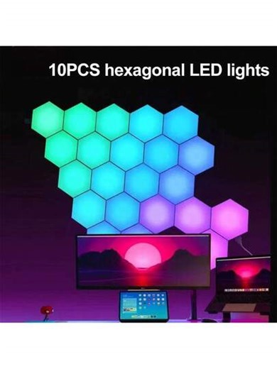LIPETY 10-Pack Hexagonal Wall Light RGB Panels With Music Sync, APP And Remote Control, Smart Modular Room Decoration For Bedroom, Living Room, Gaming Devices, And Can Also Be A Gift | SHEIN