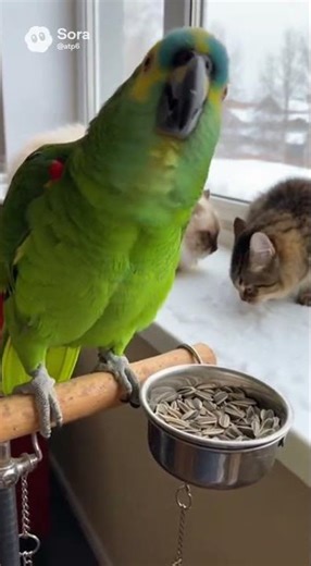 Petrusha is swearing, the cats don't listen to him #parrot #funny #cute #animals #laughs #funny
