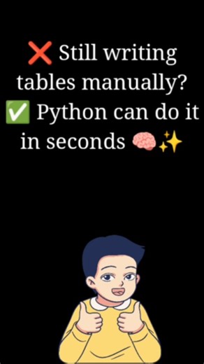 Python for Beginners | Fairy Code on Instagram: "Python makes even boring things fun ✨ This tiny program prints the multiplication table of any number in seconds 🐍 Perfect if you’re just starting your coding journey 💻 Save this • Try it • Build confidence 🌱 #LearnPythonStepByStep #CodeReels #PythonForStudents #fairy_code_ #programmingbasics"