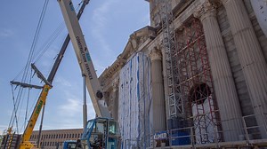 Last capital stone installed on Michigan Central Station façade; roof restoration is next